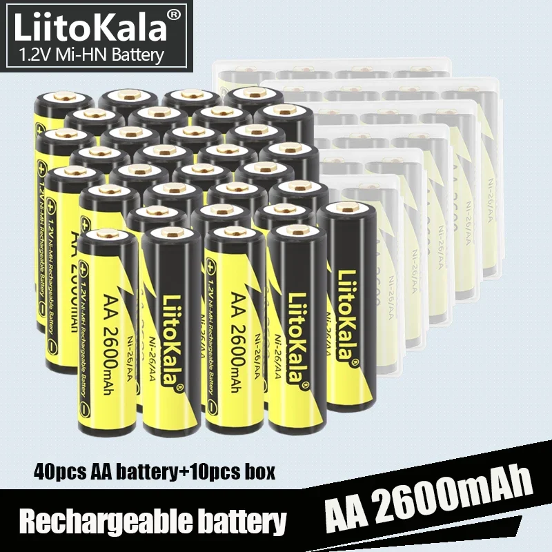 

40PCS LiitoKala Ni-26/AA 1.2V 2600mAh Ni-MH AA Rechargeble Battery for camera Anti-dropping toy car+ AA Battery Box