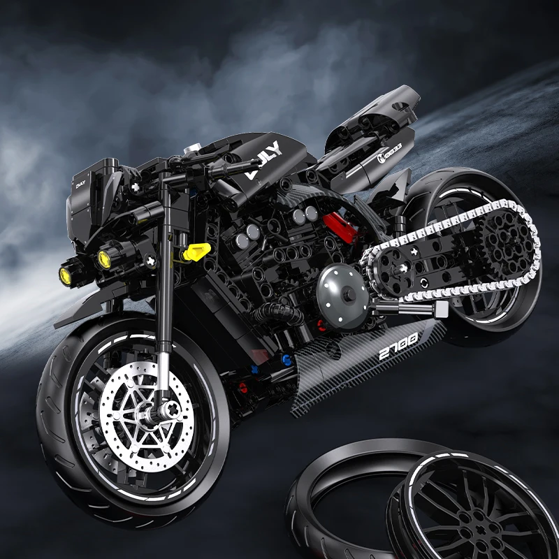 Nieuwe 500 + stks Super Racing Dark Motorcycle Technische DIY Blokken Motor Model MOC Bricks Sets Cadeaus voor Jongens Volwassen kinderen Speelgoed 1:8