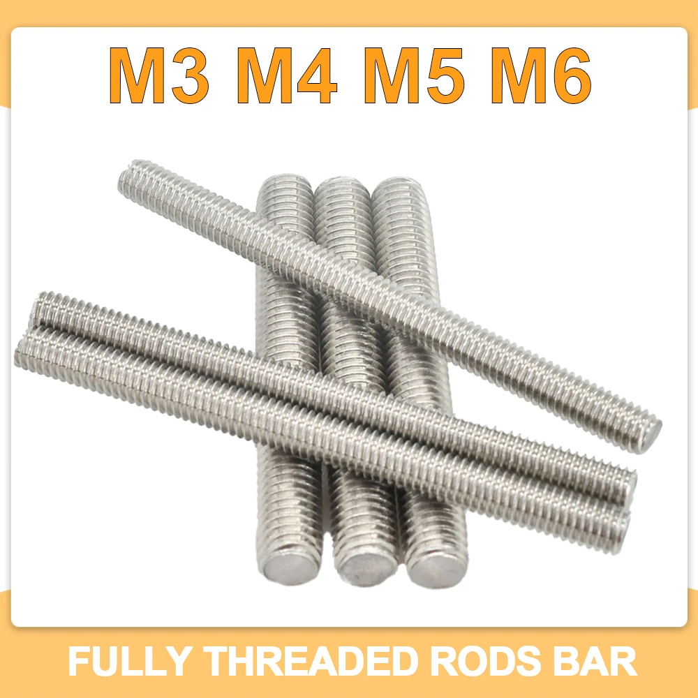 M3 M4 M5 M6 DIN975 304 Stainless Steel Fully Threaded Rods Bar Studs Screw Rod Wire Screw Rod Length 20mm 50mm 100mm 200mm 500mm