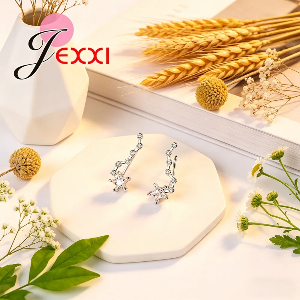 925 Sterling Silver Jewelry For Women Shiny Ursa Major Wain Shape Ear Clip Earrings Dipper Star Brincos Pendientes Gifts