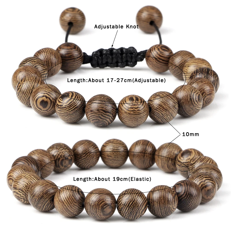 Men Wooden Beads Bracelets 10mm Natural Wood Beads Chakra Bracelets & Bangles Fashion Ethnic Tribal Wristband Women Men Jewelry