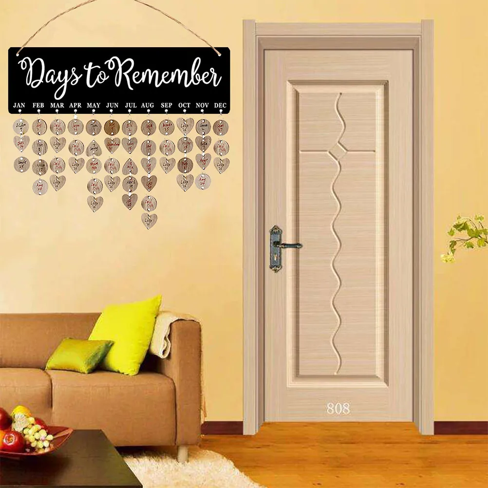 

1Set Premium Wooden Birthday Calendar Wall Hanging Family Date Tracker Board with Round Heart Tags Personalized Home Decor Gift