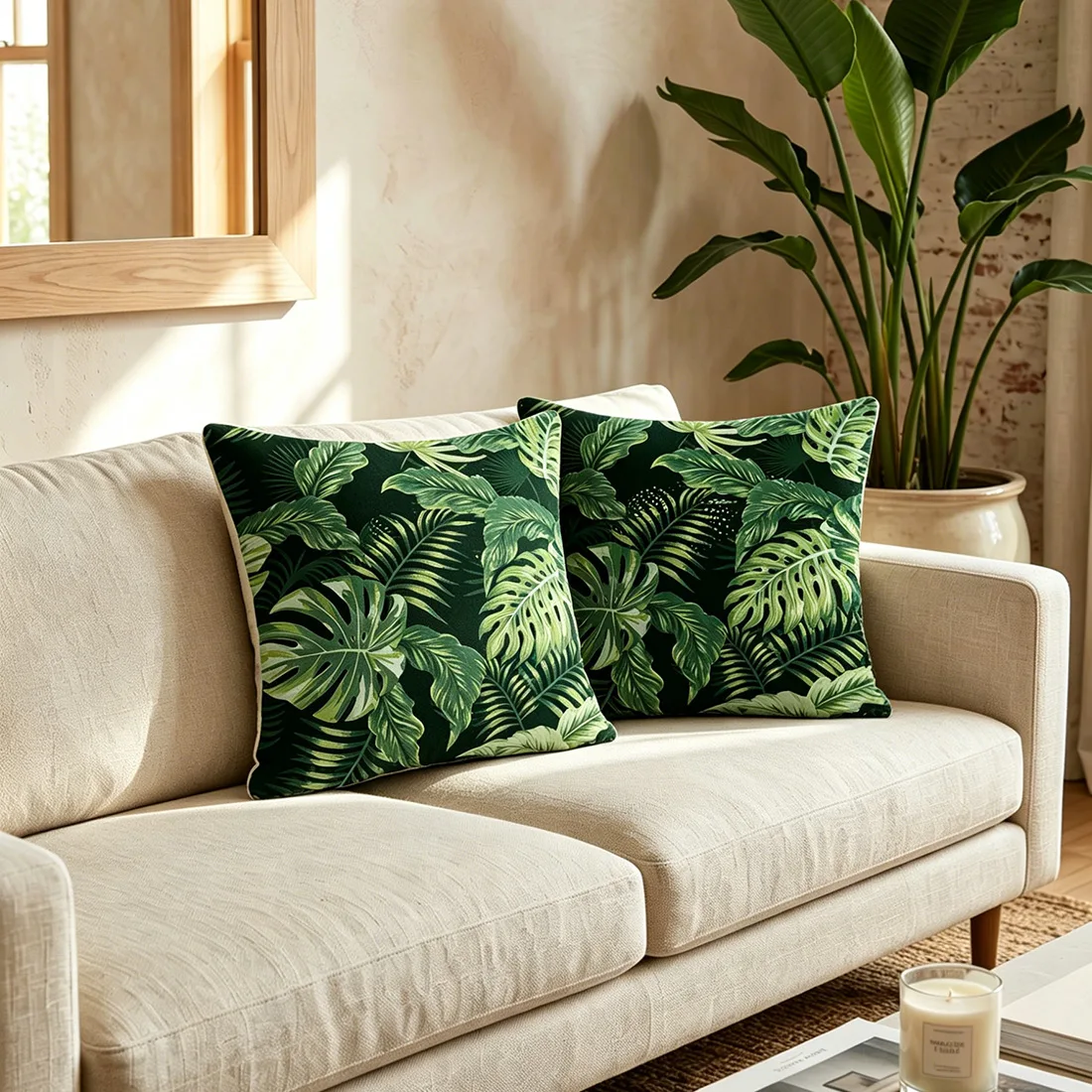 45cmx45cm Green Plant Leaf Pillowcase Summer Hawaii Party Turtle Back Leaf Cushion Cover Happy Hawaiian Birthday Party Decor