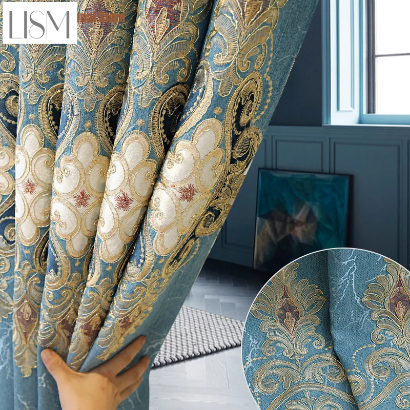 

High-end light luxury embroidered American European curtains living room bedroom gold luster velvet three-dimensional pattern