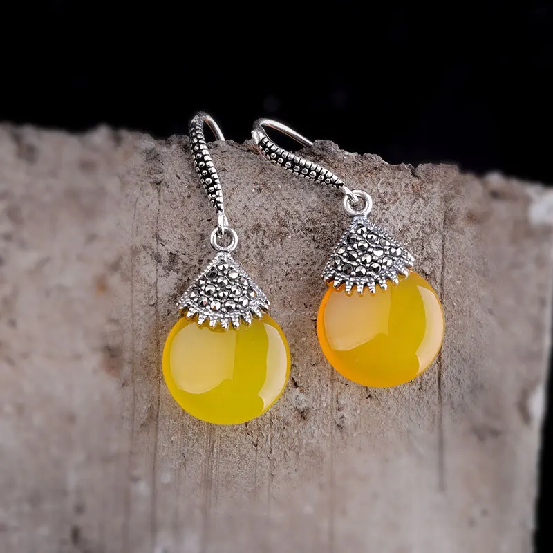 Silver Inlaid Droplet Earrings