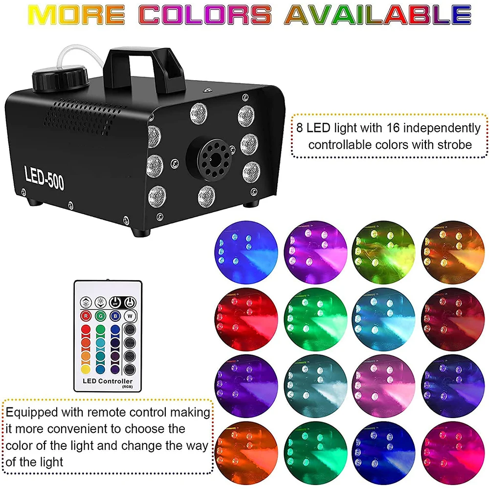 500W 8 LED Disco Colorful Smoke Machine Fogger DJ Party Stage Effect Light Fog Machine For Christmas Wedding Party Halloween