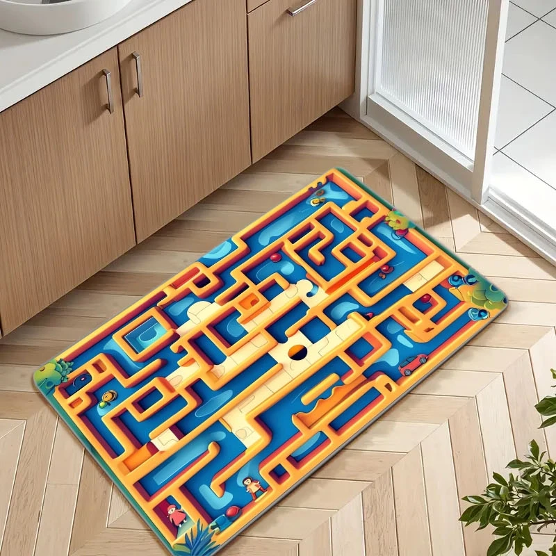 Maze Treasure Hunt Doormat – Soft Non-Slip Sponge Mat, Machine Washable for Kids Bathroom Kitchen Entryway Decor