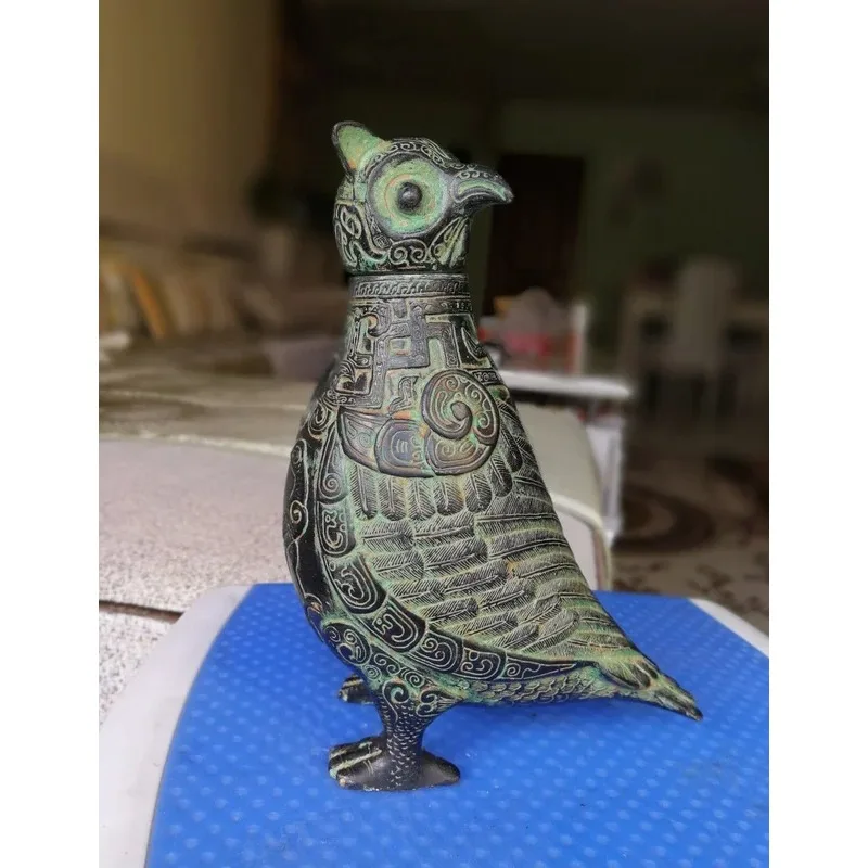 Antique archaic excellent Vintage Bronze Old eagle patina owl Box Statue