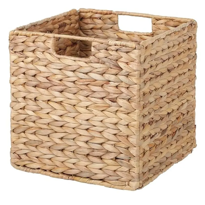 

Square Wicker Baskets Cube Storage Bins, Water Hyacinth Hand-Knitting Storage Baskets, 1 Pcs Storage Basket Convenient