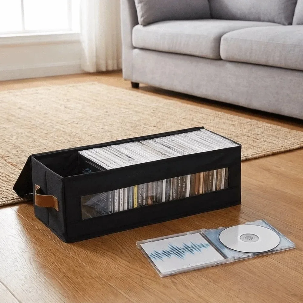 yesNon-woven Fabric Visible Window CD Storage Box Large Capacity Dust-proof DVD Storage Box Stackable Folding CD Case Media Stor