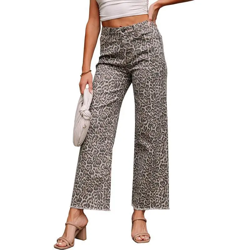

Summer Leopard Print Jeans Neutral Style Casual Pants Women's Fashion Spring Season Other Material 100% Cross-Border