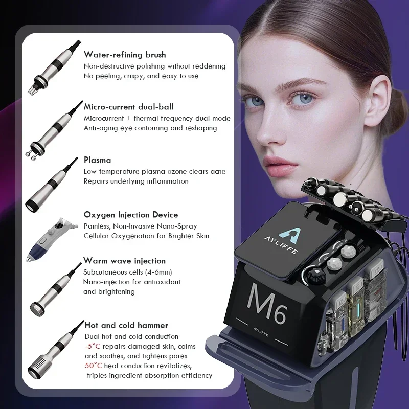 Newest Facial Cleaning Wrinkle Removal Beauty Machine M6 6 in 1 Skin Rejuvenation Hydro Dermabrasion Oxygen Facial Care Machine