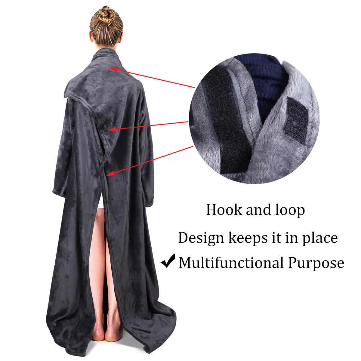 Household TV Blanket Multifunction Wearable Quilt Large Pocke Clothes Anti-static Flannel Blanket Lazy Sleeve Rug With Velcro