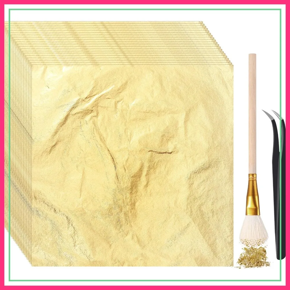 

200 Pcs Gold Leaf Sheets for Art, 5.5 x 5.5 Inches Foil Paper for Gilding, Painting, Crafting & Decoration