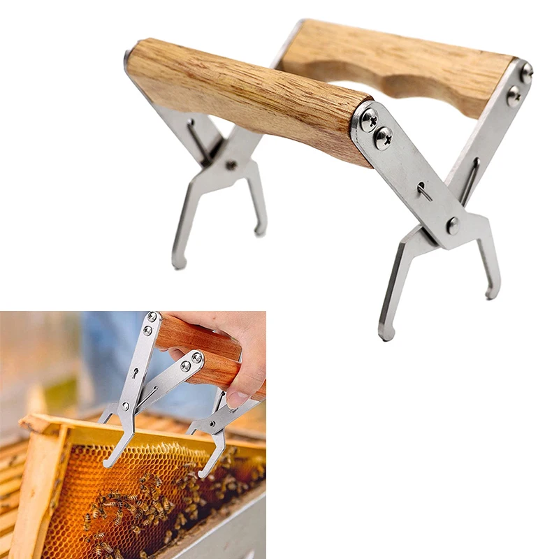 

Bee Gear Hive Frame Clamp Stainless Steel Honeycomb Clip Wooden Handle Beekeeping Supplies Nest Box Jig Beehive Accessories 1Pc