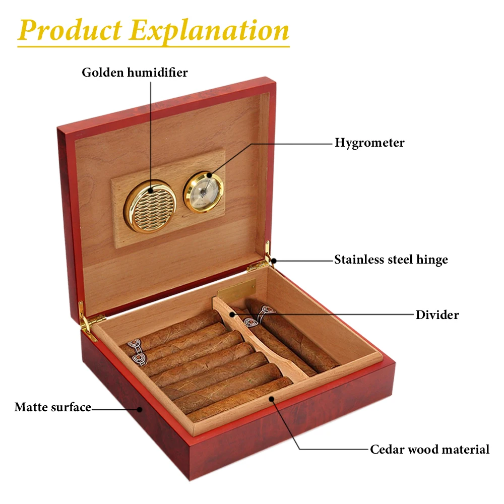 20 Count Cigar Humidor Box Brown Cedar Wood Lined Portable Cigar Humidor Humidifier With Hygrometer Case Box Moisturizing Device