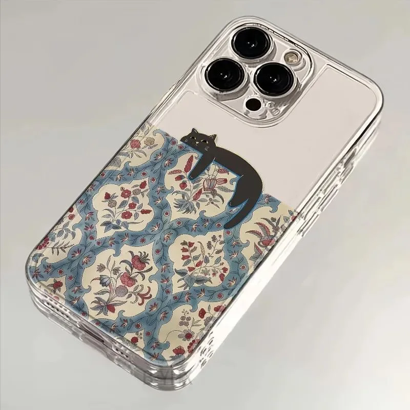 

Black Cat Flower Phone Case For iPhone 17 16 15 11 12 14 13 Pro Max Mini XS X XR 7 Plus 17E Shockproof Transparent Cover Fundas