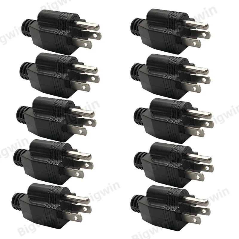 NEMA 5-15P US 3 Pin Male Power Plug 15A 125V American Standard Rewirable Assemble AC Plug Detachable Wiring Electrical Connector