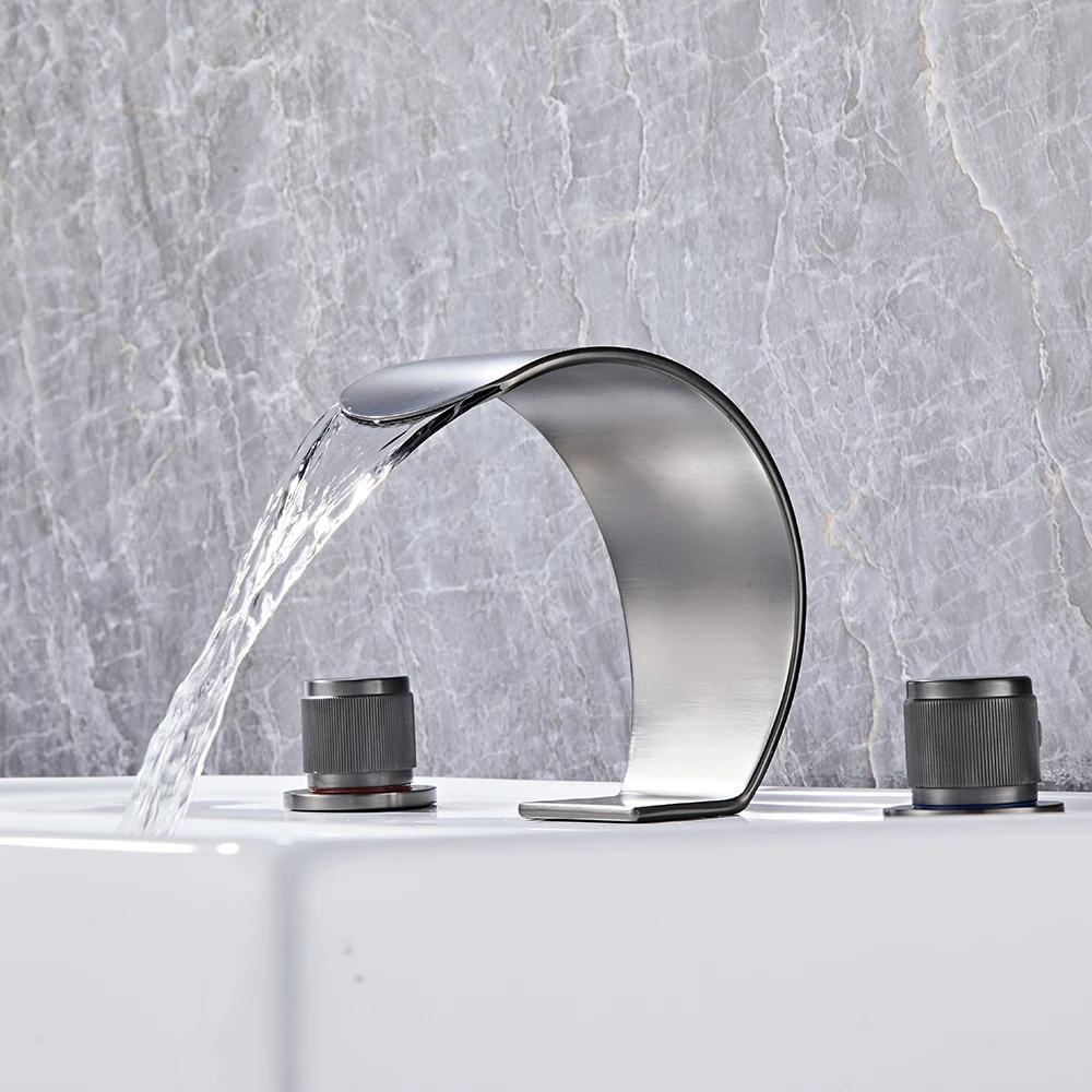 

Bathroom faucet hot and cold mix two switch waterfall faucet vanity bathroom kitchen deck installation bathroom faucet