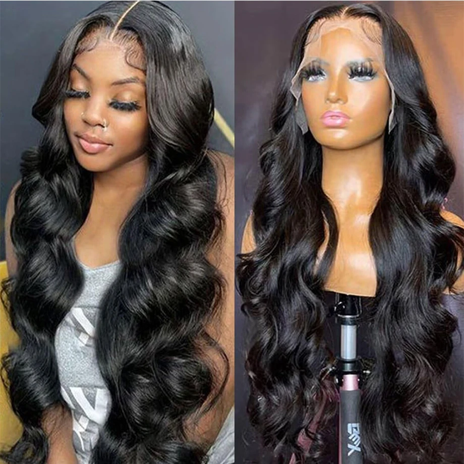 180% Body Wave 13x4 HD Transparent Lace Front 100% Human Hair Wig 13x6 Lace Frontal Wigs 30 34 Inch Pre Plucked For Women