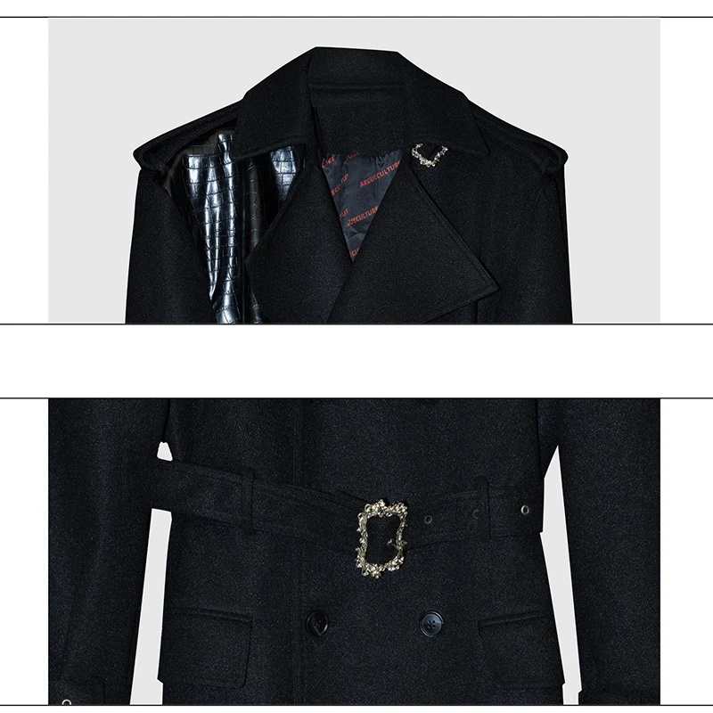 LUZHEN موضة الأصلي الجلود الربط تصميم حزام ربط الخصر الركبة طول الصوف خندق معطف الرجال 2025 سترة واقية جديدة JY4782 #5