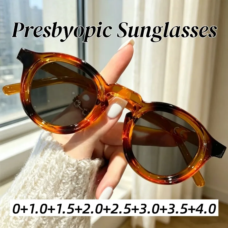 

New Retro Stylish HD Ultra Light Round Frame Presbyopia Sunglasses Anti-UV Dual Purpose Blue Light Blocking Reading Sun Glasses