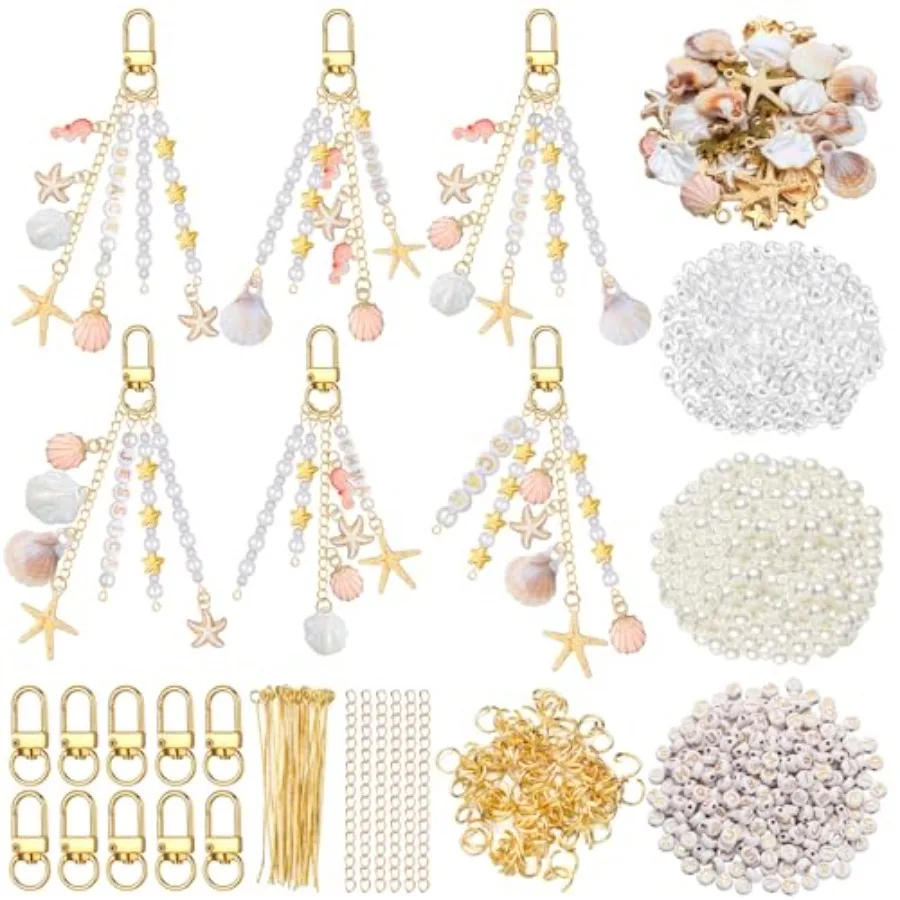

776 шт. Набор для изготовления ключей из ракушек Ocean DIY Craft Брелок Морская звезда Жемчуг Морской конек Буква с именем и зажимом для ключей