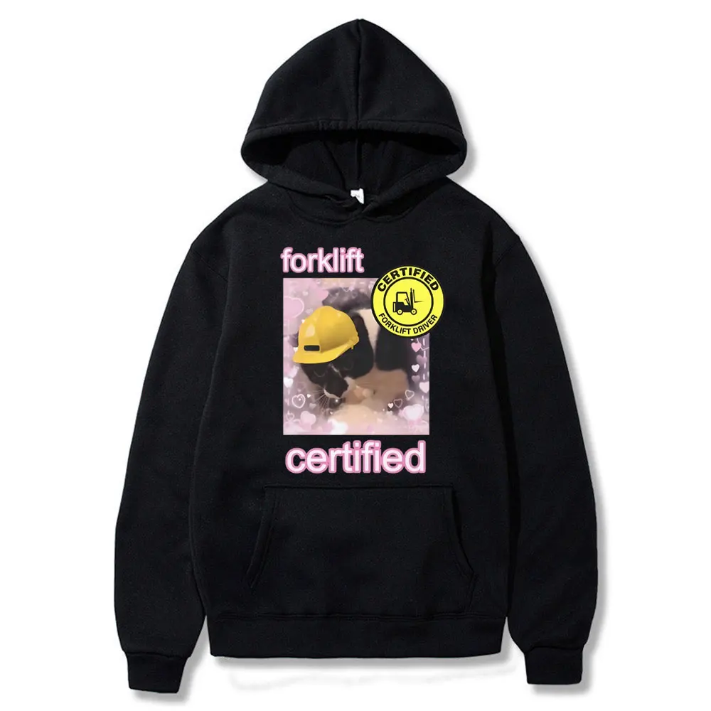 

Funny Forklift Certified Cat Meme Print Hoodie Men Women Kawaii Cute Casual Clothes Oversized Sweatshirt Male Cat Lover Hoodies