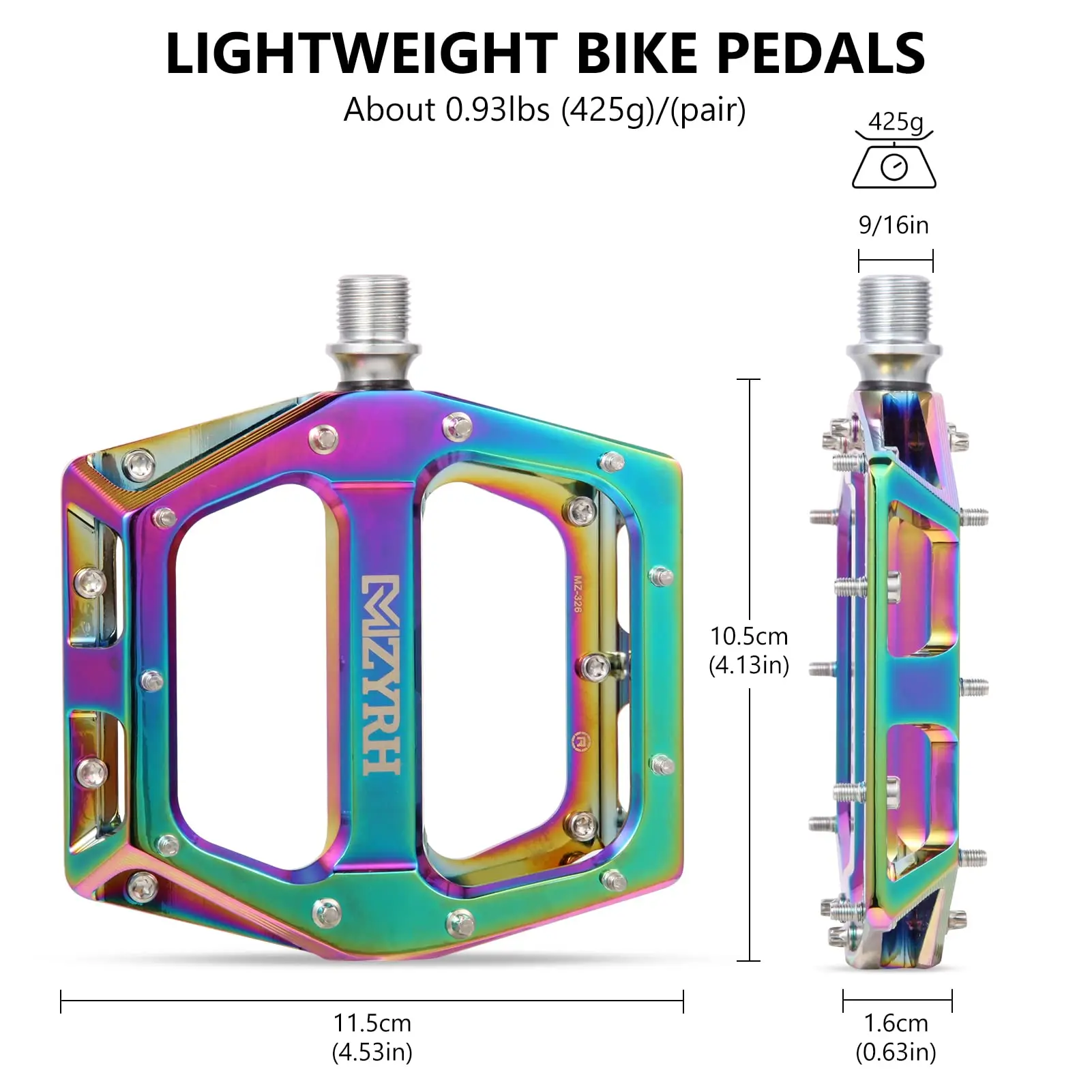 MZYRH Rainbow Bike Pedals MTB Ultralight Pedal Aluminum Bicycle Wide Platform Flat Pedals Sealed Bearing Colorful Bicycle Pedals