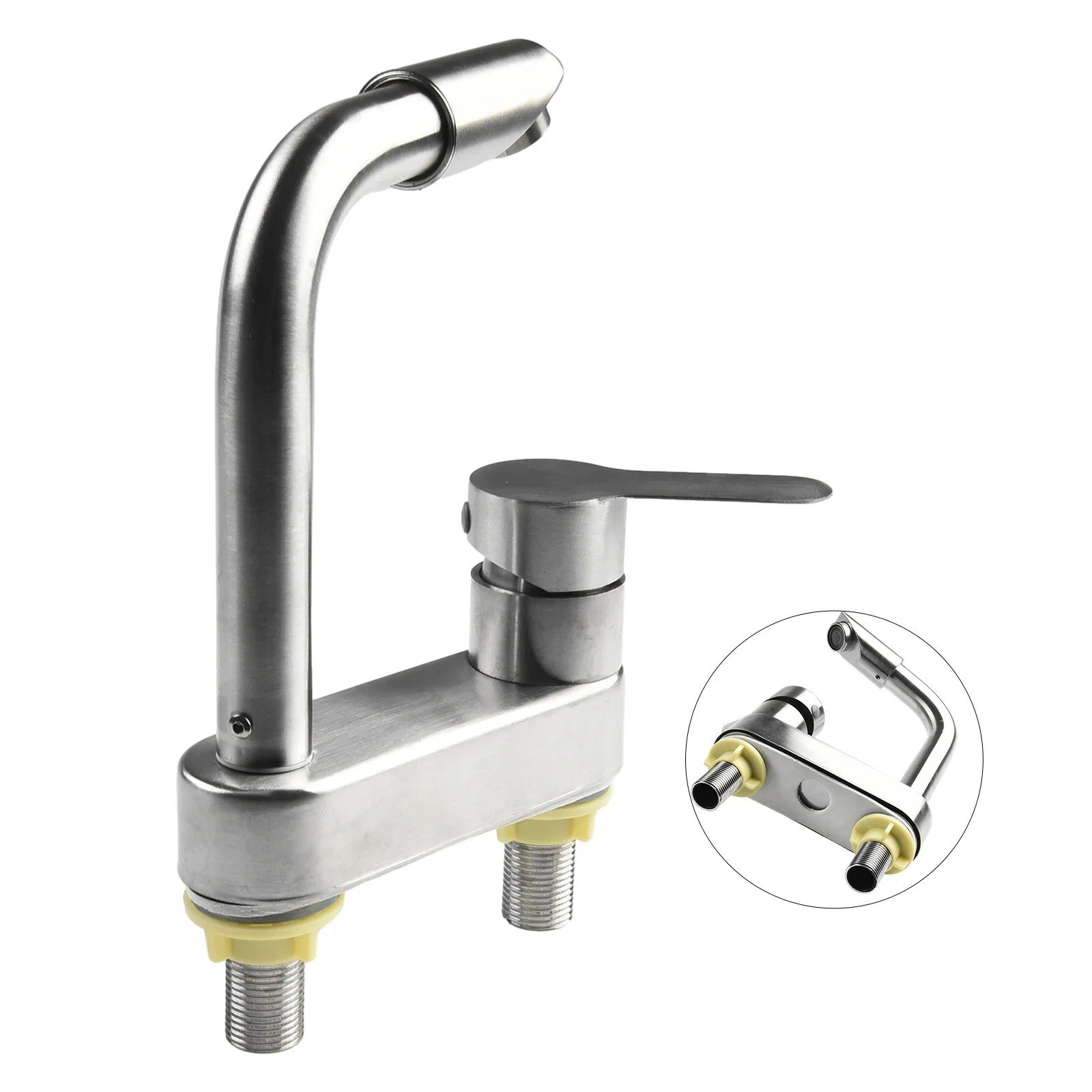 Bathtub Part Basin Faucet 2 Holes 304 Stainless Steel Anti Corrosion Contemporary Style Easy To Clean Single Handle