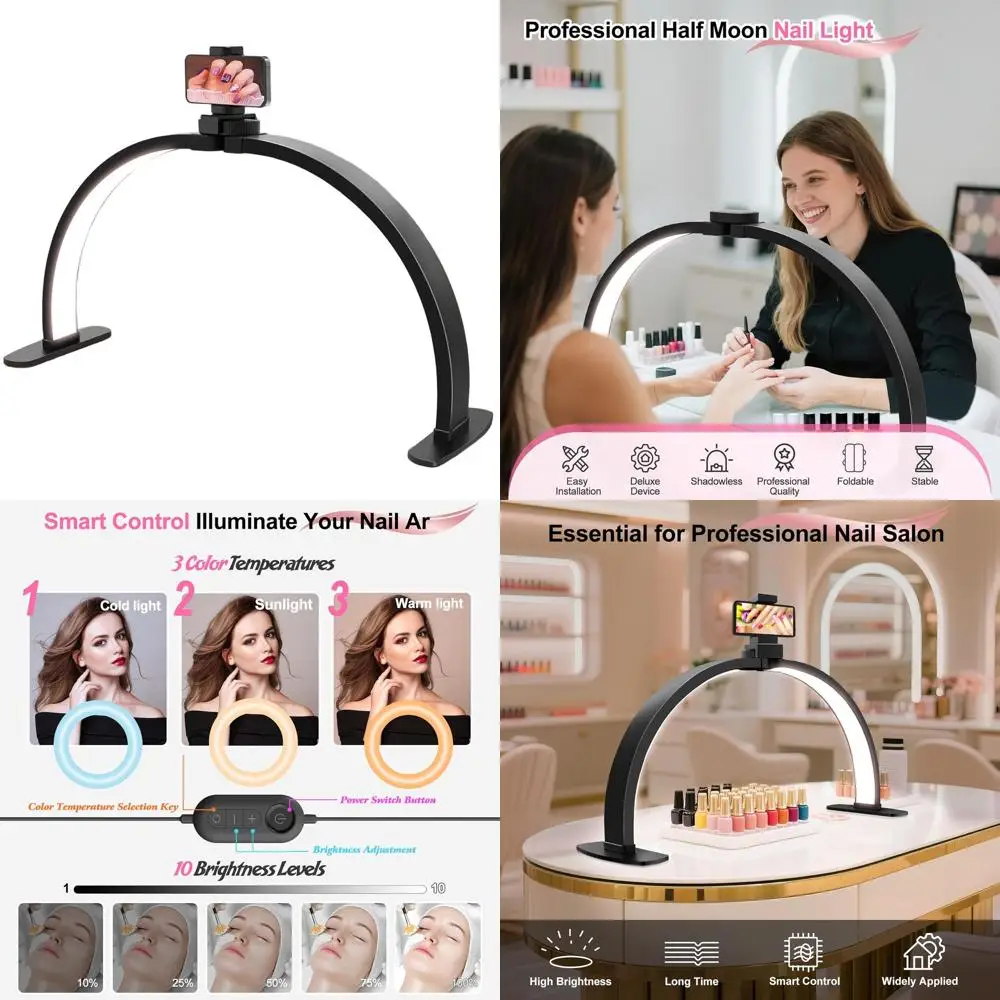 

Настольная лампа для маникюра с 29 светодиодами и держателем - 3 цветовых режима и 10 уровней яркости, большая, черная