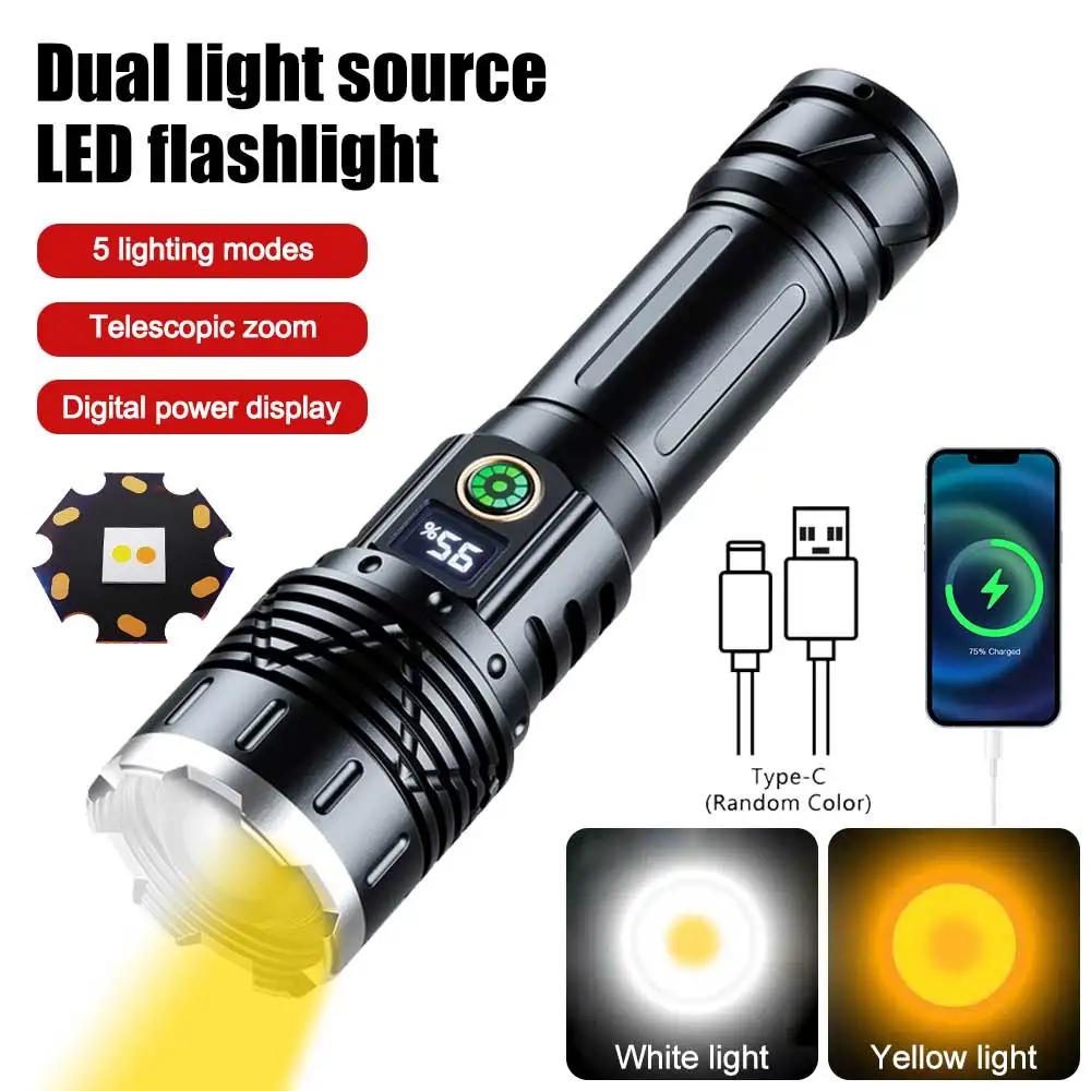 A58 dual light source laser flashlight power display USB charging long-lasting life super bright outdoor flashlight