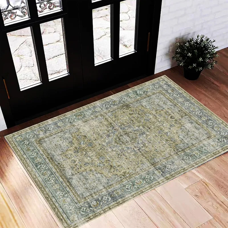 Vintage Oriental Doormat Traditional Medallion Indoor Floor Rug Absorbent Entryway Carpet Low‑Profile Area Mat for Hallway