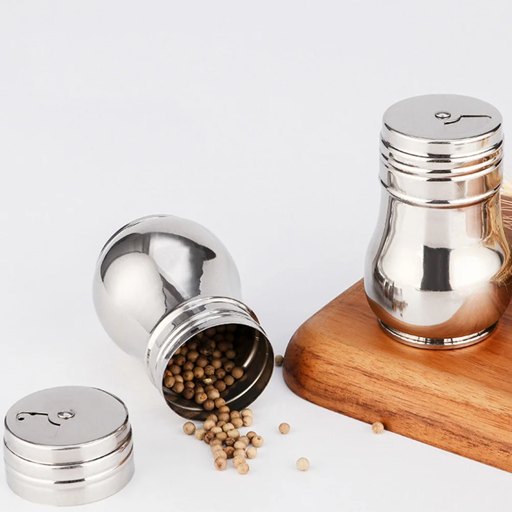 2pcs Stainless Steel Seasoning Shakers Spice Jars Condiment Bottles Holders Rotating Lid Leakproof Dishwasher Safe Storage