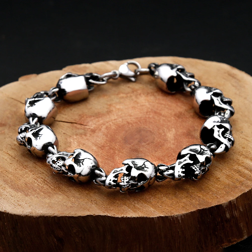 Gothic Hip Hop Schädel Armband 316L Edelstahl Rock Punk Voller Schädel Armbänder Für Männer Frauen Motorrad Reiten Schmuck Geschenk