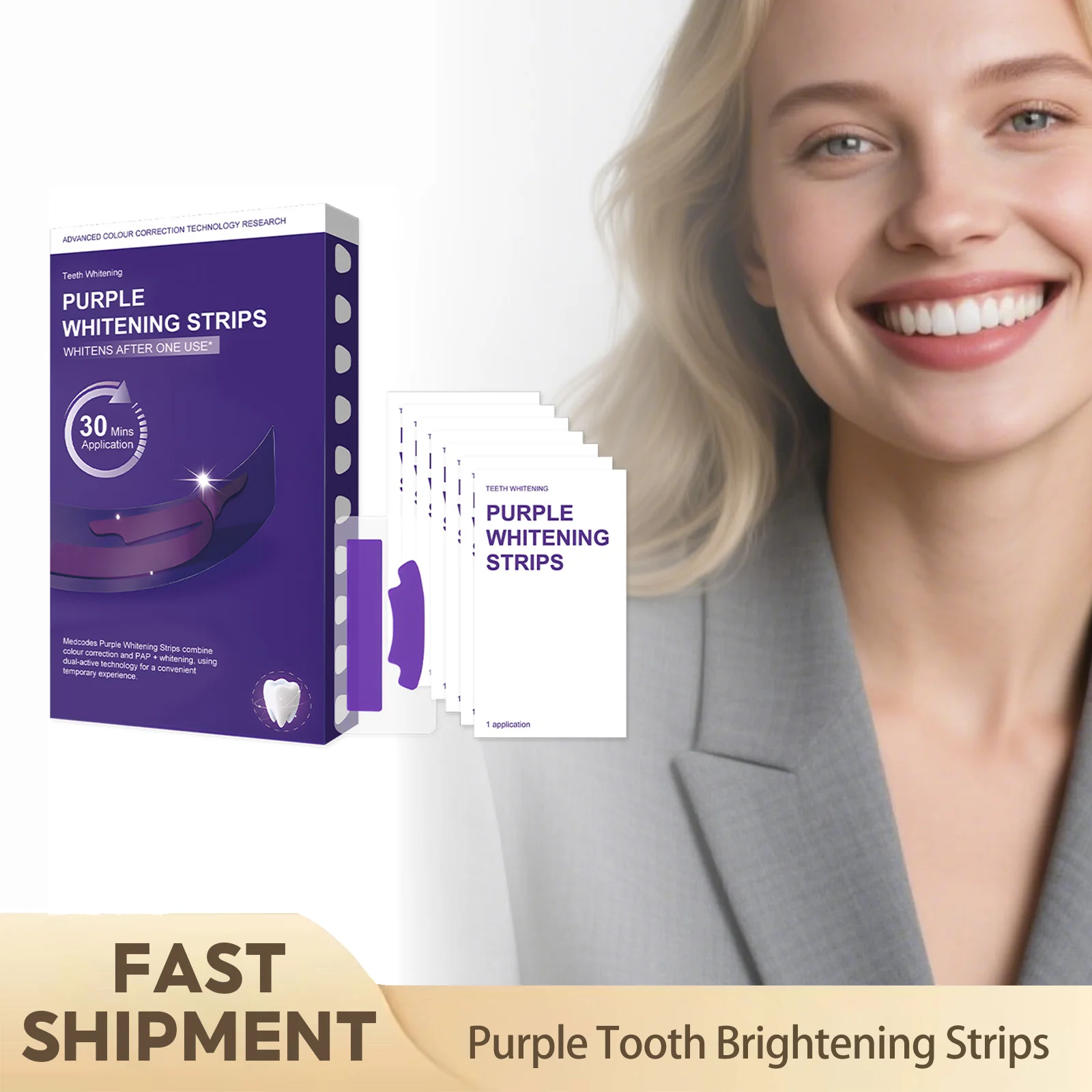 Purple Tooth Brightening Strips Gentle Brightening Dental Beauty Glow Stain Removal Careportable Long Lasting Bright Smile 7pcs