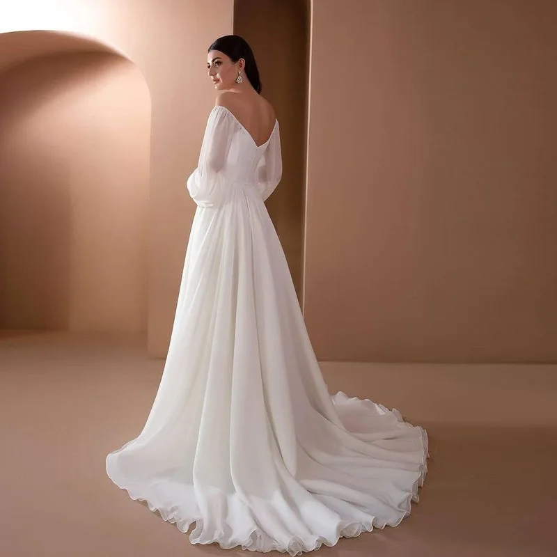 Robe longue dos nu sans bretelles à manches longues bouffantes pour femmes, robe maxi blanche, tenue de soirée élégante, mode automne, 2023