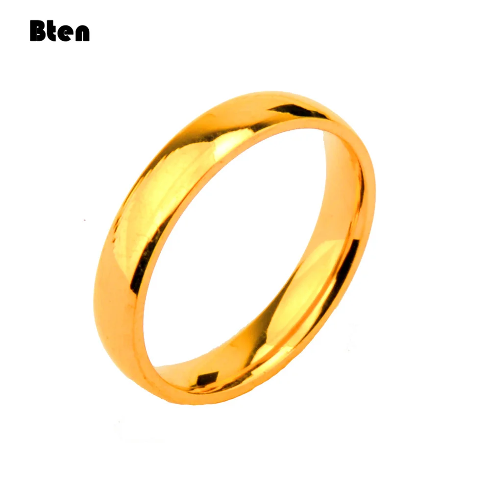 Bten High quality 4mm Wholesale Simple Ring Fashion Gold Silver Color Ring Men's and Women's Exclusive Couple Wedding Ring