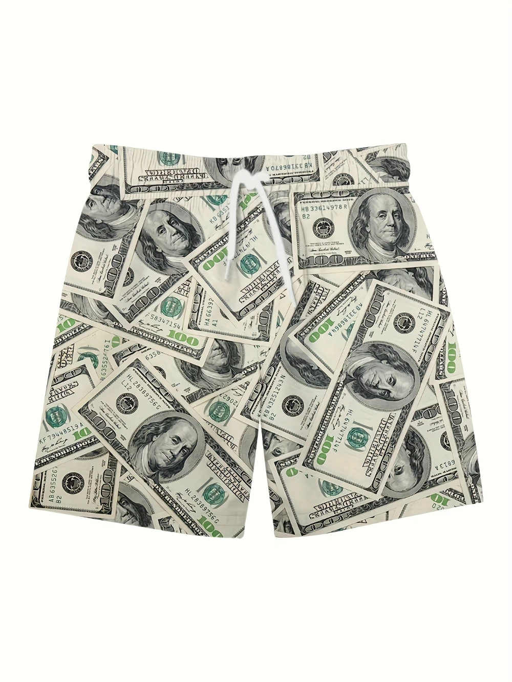 

Men's Fashion Pocket Dollar Pattern Shorts Super Money Casual Lightweight Breathable Elastic Belt Drawstring Summer Shorts