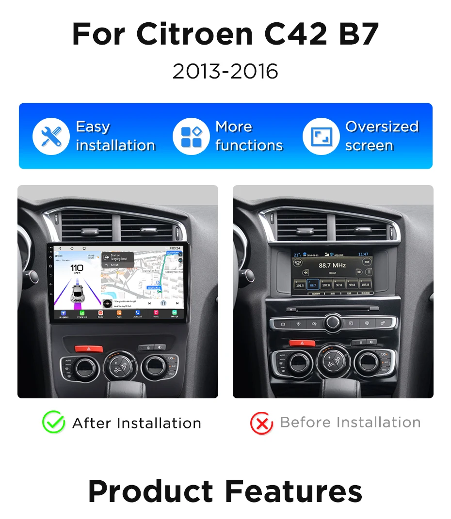 Junsun 360° ° Panorama Kamera Auto Radio Für Citroen C4 2 B7 2013-2016 Drahtlose CarPlay Bildschirm Android Auto Stereo GPS Navi RDS BT – Detail 2