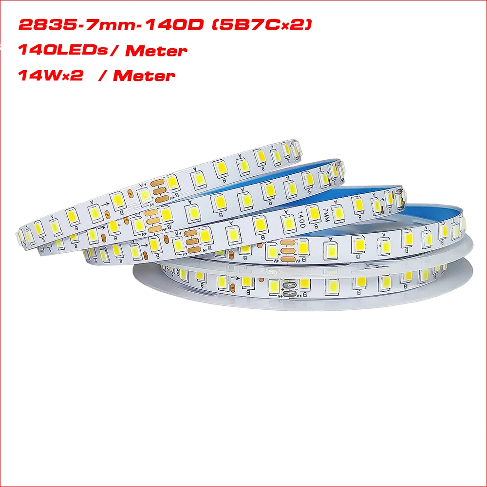 

(3 solder joints) 5 meters 2835-7mm-5B7CX2 200mA 2835 SANAN Chip LED strip constant current 3Colors LED ribbon 14W×2/Meter.