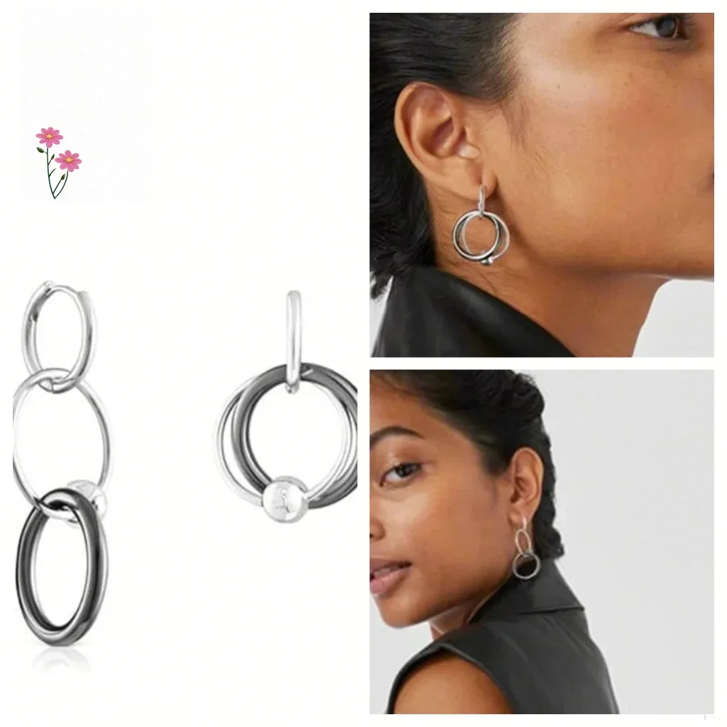 

Fashionable Multicolor Enamel Logo S925 Silver Plated Wide Studs for Women