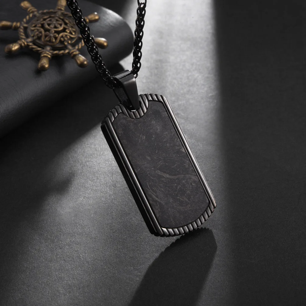 Carbon Fiber Pendant Stainless Steel Military Brand Pendant Smooth Plate Listing Dog Tag Men\'s Retro Necklace Accessories