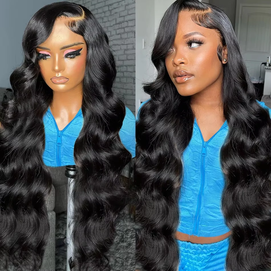 Lafino-Perruque Lace Front Wig Body Wave Naturelle Noire, Cheveux Humains, Densité 200%, 13x6, 13x4, 40 Pouces, pour Femme