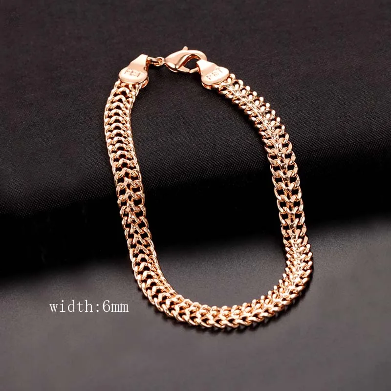 6mm Hot Women Men 585 Rose Gold Color Flat Curb Necklace Chain 45cm-60cm