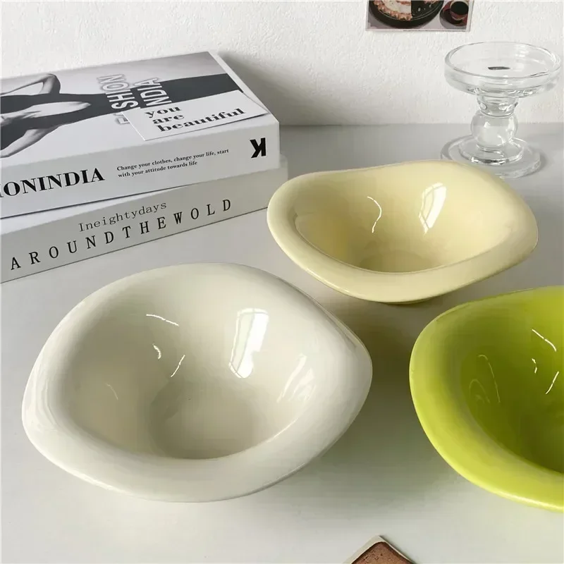 Salad Bowl Ceramic Cream Style Afternoon Tea Dessert Fruit Cafe Tableware Design White Ceramic Bowl Copo Stanley Original