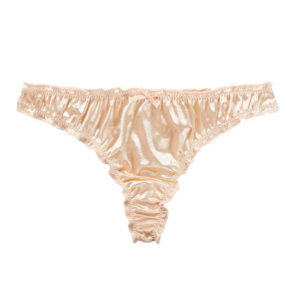 Hot Sale Ladies Frill Trim Satin Ice Silk Seamless Underwear Invisible Briefs Tanga Bragas Women Panties Tight Fit Thong 95