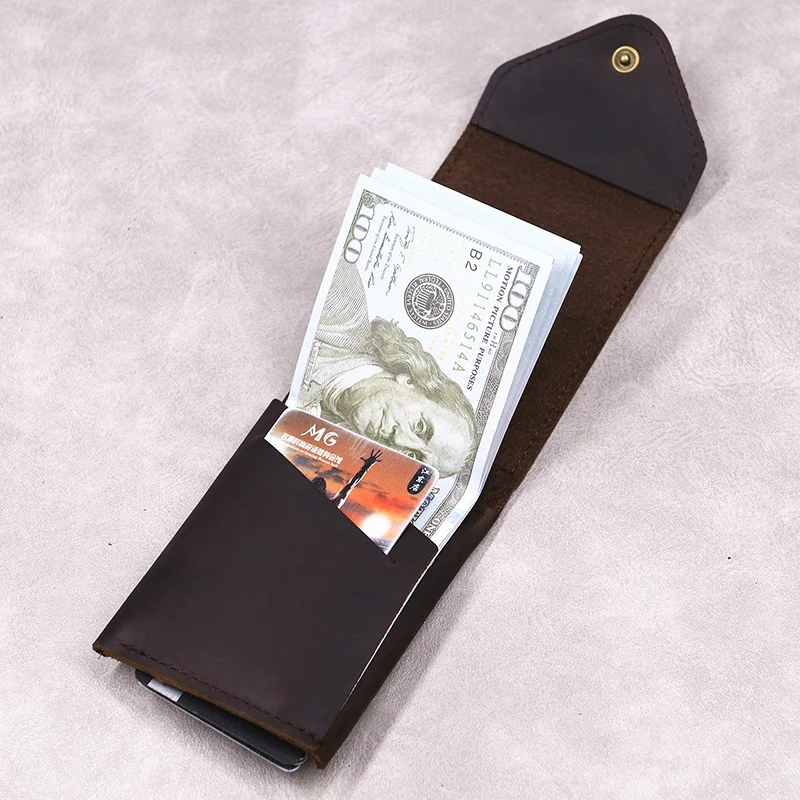 100% Genuine Leather Wallet For Men Male Original Cowhide Slim Minimalist Front Pocket Cash Wallet Card Holder With Flap Closure