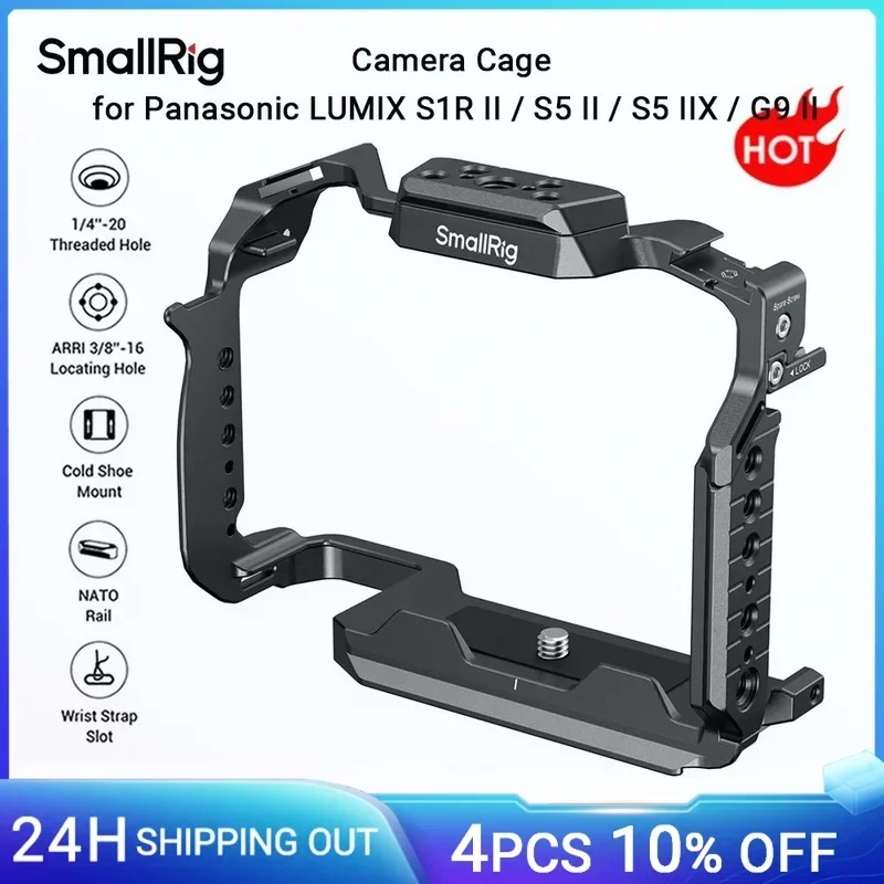 

SmallRig S1R II Cage for Panasonic LUMIX S1R II / S5 II / S5 IIX / G9 II w HawkLock Quick Release w Arca-Swiss Bottom Plate 490