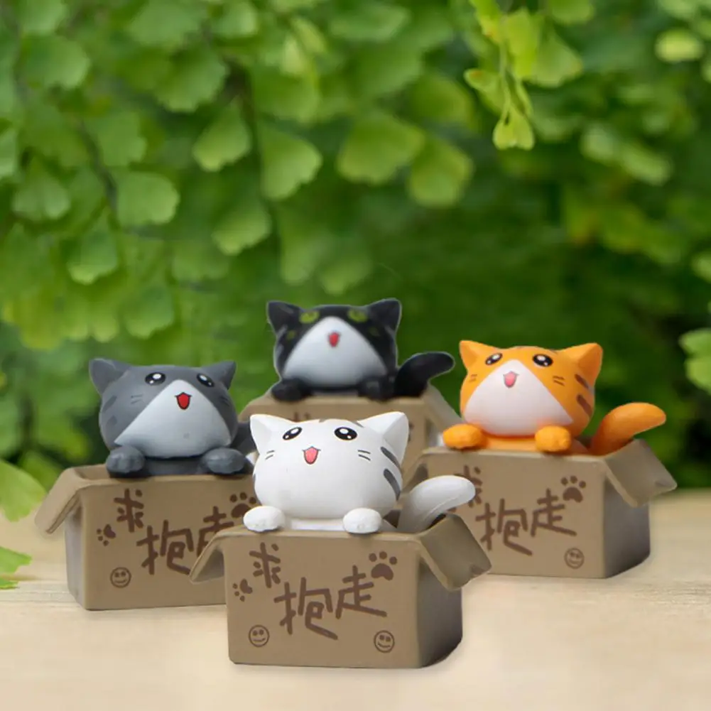 Lovely Cardboard Box Cat Ornaments 3D Cartoon Animal Kitten Figure Landscape Aquarium Decoration Landscaping Cartoon Cat Statue